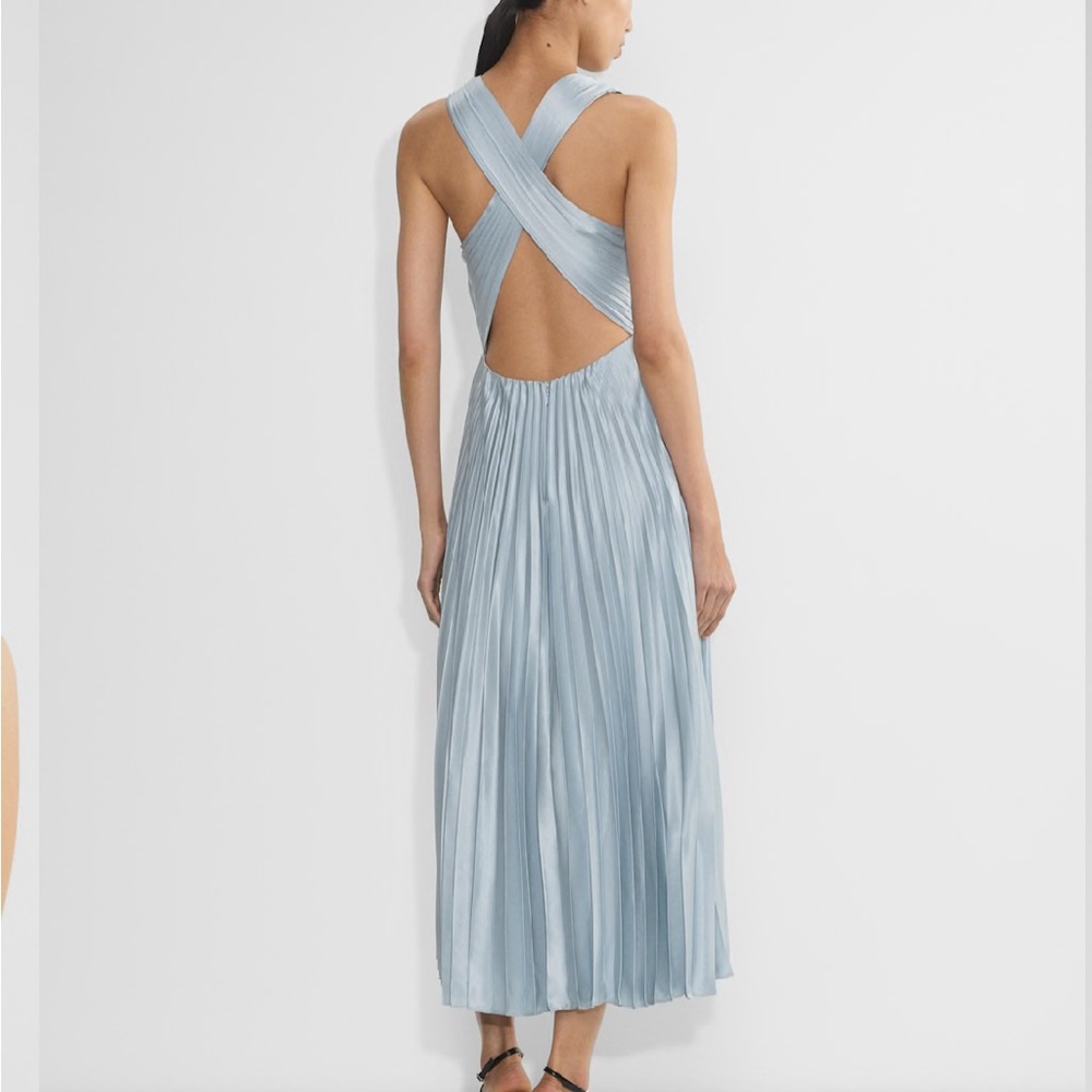 Aritzia Pleated V-Neck Midi Dress in Black - Picture 2 of 5